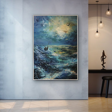 Boat in Stormy Sea Painting